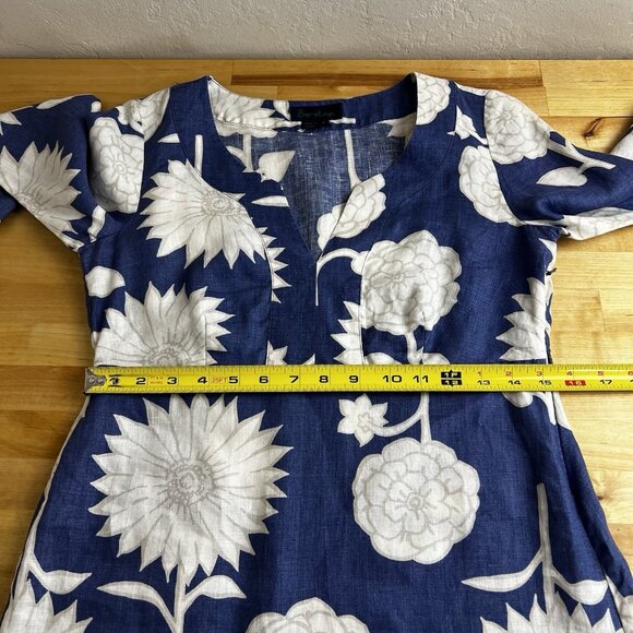 BODEN 100% Linen Blue Floral 3/4 Sleeve Tunic Knee Length Dress Size‎ UK 8 US 4 - Picture 12 of 14